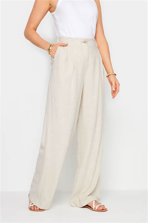 LTS Tall Womens Cream Linen Wide Leg Trousers | Long Tall Sally