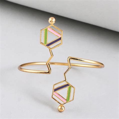 Benzene Gold Enamelled Hexagons Cuff Bracelet – VOYLLA