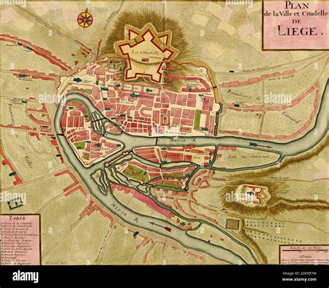 Antique map of town and citadel of Liege, Atlas of fortifications and ...