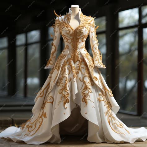Premium AI Image | a white and gold wedding dress on a mannequin