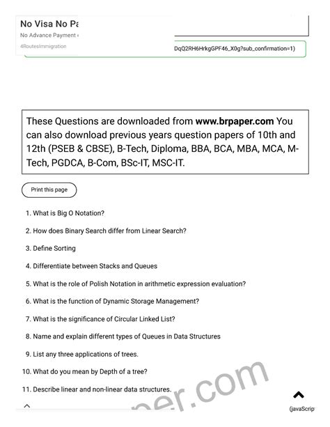 DS BCA 3rd - PTU Very Short Questions BRpaper - Watch More - Studocu