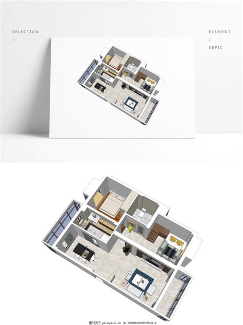 两居室户型SU透视模型图片_装饰装修_建筑空间-图行天下素材网