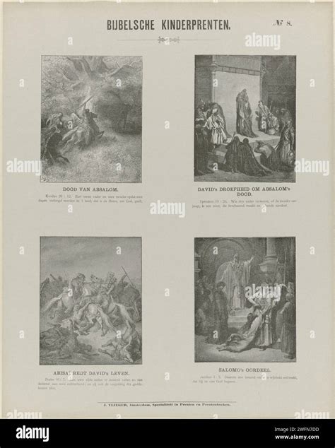 Bible children's prints, 1869 - 1908 print Leaf with 4 performances of ...