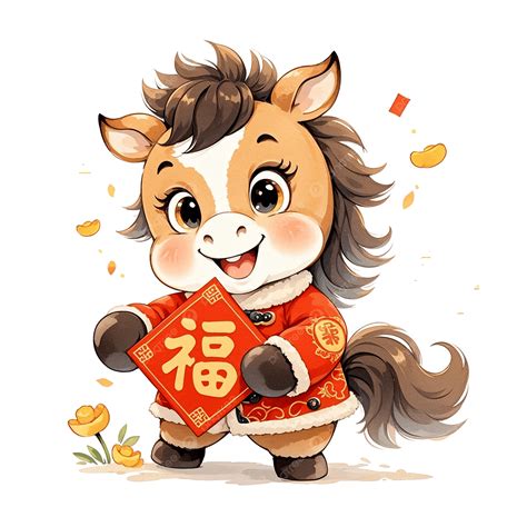Cute Cartoon Horse With The Word Fu In The Chinese New Year, Horse ...