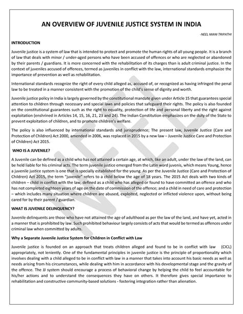 AN Overview OF Juvenile Justice System IN India - AN OVERVIEW OF ...