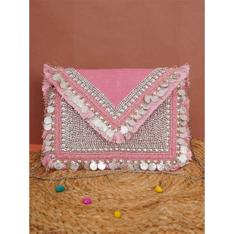 Buy Fabbhue Women Pink Embellished Box Clutch Online