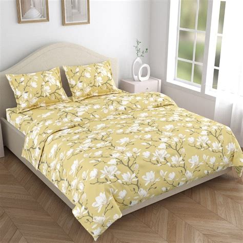 Golden Bloom Trellis 100% Cotton King Bedsheet, 144 TC – haus & kinder