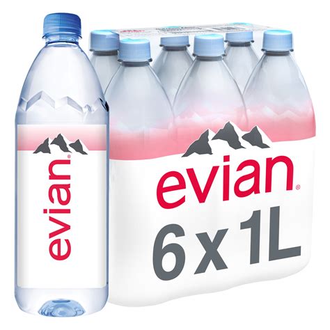 Evian Packaged Drinking Pure Natural Spring Water, 1L Plastic Bottle, 6 ...