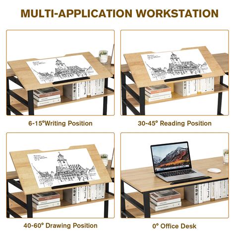 Buy FULLWATT Modern Drawing Table Drafting Desk with Storage Shelf ...