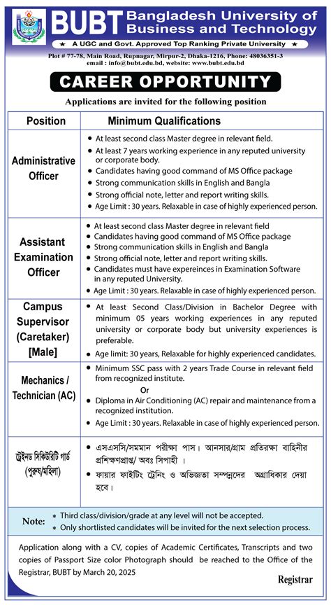 BUBT Job Circular 2026 | bubt.edu.bd