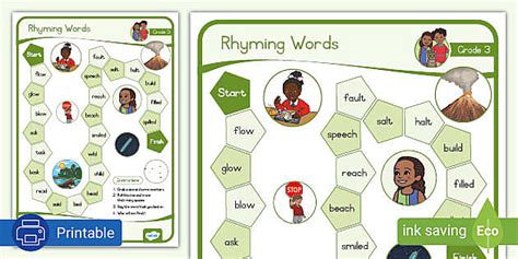 Grade 3 Phonics: rhyming Printable Game