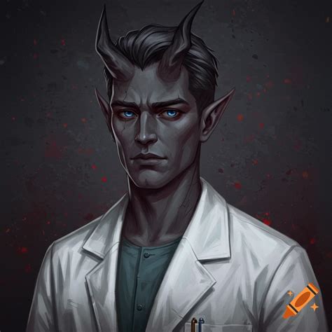 Demon physician in white lab coat with horns on Craiyon