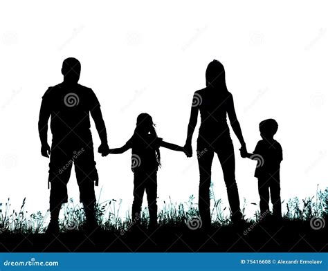 Silhouette Father, Mother and Kids Holding Hands Stock Photo - Image of beautiful, husband: 75416608