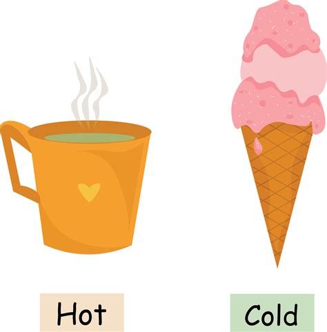 learning the opposite adjectives cold and hot. cold delicious ice cream ...