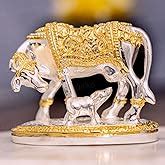Buy Gold Art India Kamdhenu Cow with Calf Idol Gold Silver Plated with ...