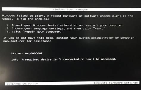 Trying to clean install Win10 using bootable USB, error 0xc000000f