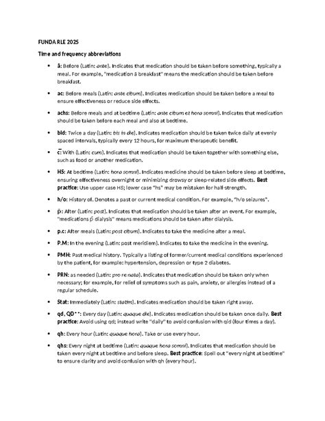 Funda RLE 2025: Comprehensive Guide to Medical Abbreviations - Studocu