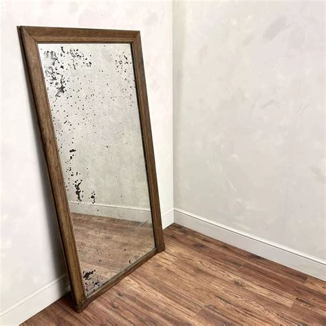 Large Scale Oak Framed Foxed Mirror in Antique Floor Mirrors