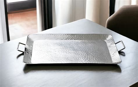 Dakota Fields Mccarver 18" Silver Hammered Metal Serving Tray With ...