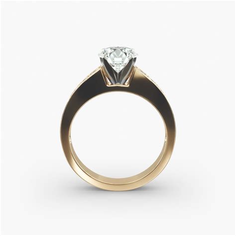 18K Yellow Gold Round Raised Pavé Diamond Engagement Ring-1209y
