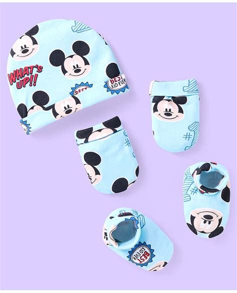 Babyhug Disney Interlock Knit Cap Mittens & Booties With Mickey Mouse ...