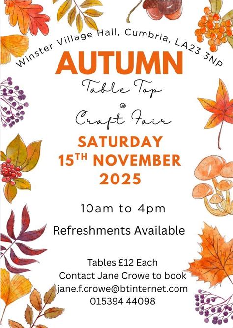 Autumn Table Top & Craft Fair, Winster Village Hall, Windermere, 15 ...