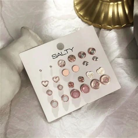 Set of 12 Bombshell Pink Everyday Minimalist Stud Earrings | Salty ...
