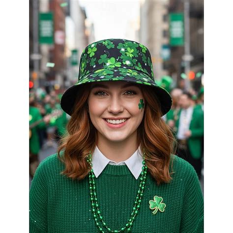 Women's Green Clover Print Bucket Hat – Fun and Stylish for St. Patrick ...