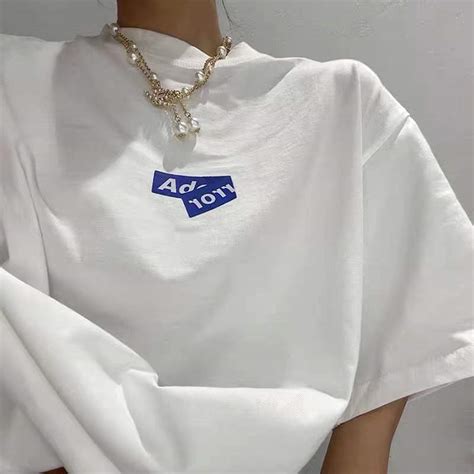 韩国ADER潮牌折叠小标圆领宽松高街男女同款短袖夏季百搭情侣T恤-阿里巴巴