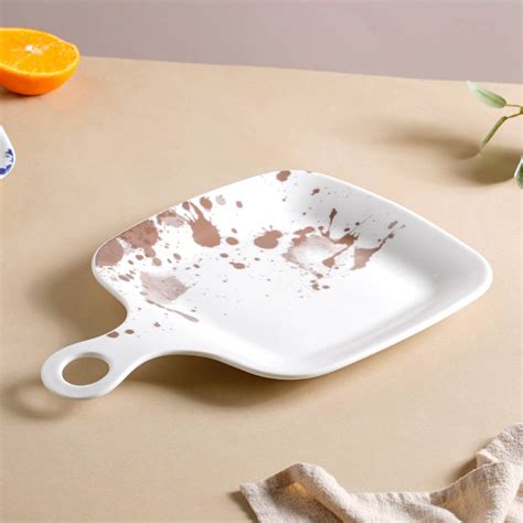 Splash Patterned Snack Plate With Handle Brown 11 Inch Online - Premium ...