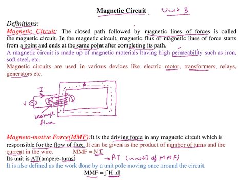 Magnetic Circuit Notes - Unit 3 Overview and Key Concepts - Studocu