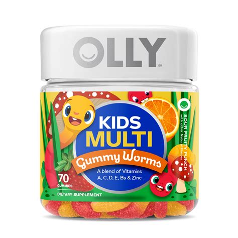OLLY Kids Multivitamin Gummy Worm, Vitamins A, C, D, E, Bs & Zinc, 70 ...