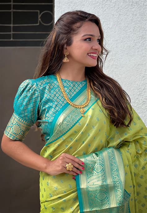 Green Kanjivaram Tissue Silk Traditional Zari Woven Saree – Elite Weaves