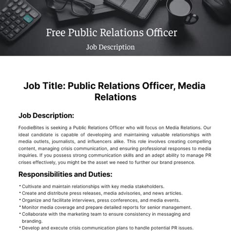 Free Public Relations Officer Job Description Template to Edit Online