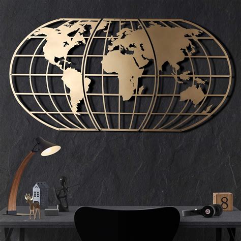 Buy Tubibu Modern Wall Art, 100% Metal - Metalic WORLD MAP GLOBE , Size ...