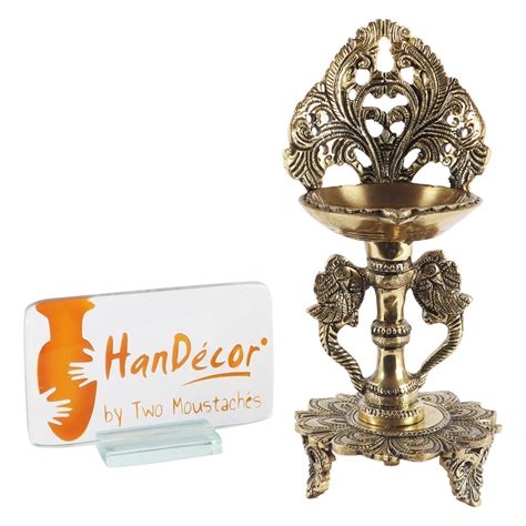 Ethnic Twin Peacock Design 9 Inches Brass Oil Diya with Base