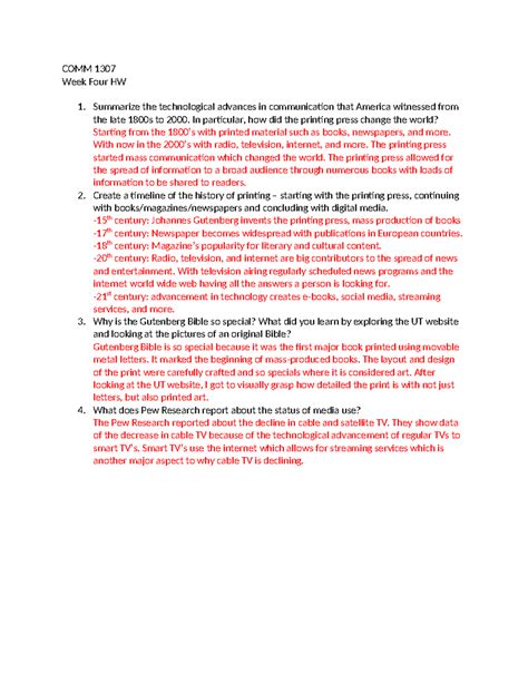 COMM 1307 Ch. 3 & 4 Homework - COMM 1307 Week Four HW 1. Summarize the ...