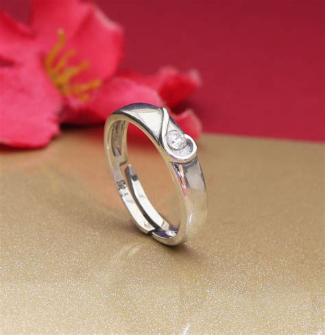 Adjustable Sterling Silver Ring with CZ Stone - Women's Jewelry