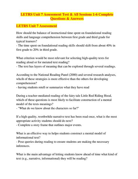 SOLUTION: Letrs unit 7 assessment test all sessions 1 6 complete ...