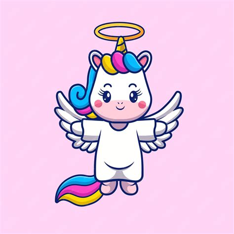 Ładny jednorożec anioł latający kreskówka wektor ikona ilustracja ...