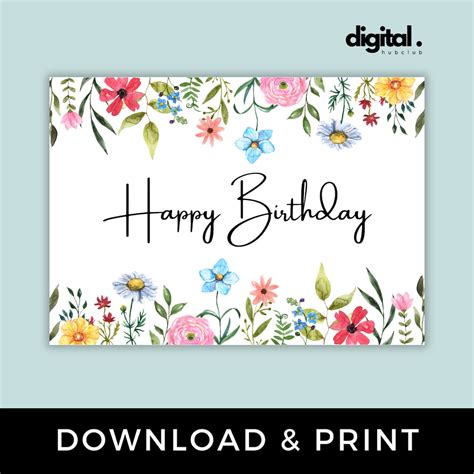Printable Birthday Card With Flowers Floral Birthday Card - Etsy