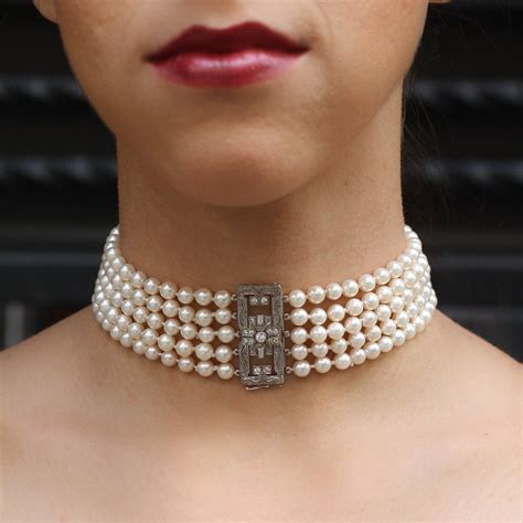 Edwardian Diamond Clasp Pearl Choker Necklace – Pippin Vintage Jewelry