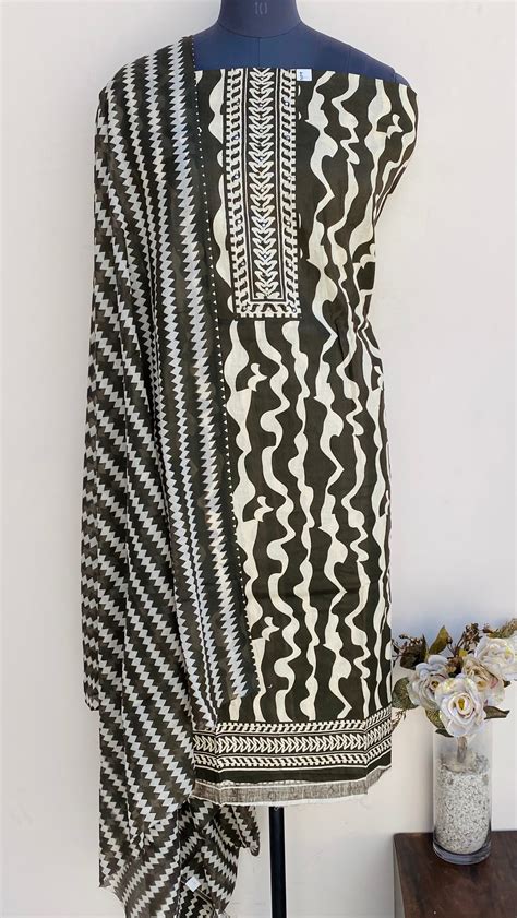Designer Embroidered Suit Length 3 Piece Black Mal Cotton With Mirror ...