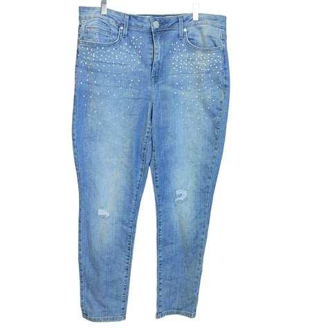 Seven 7 Seven 7 Womens Mid Rise Skinny Light Wash Bedazzled Jeans 16 ...