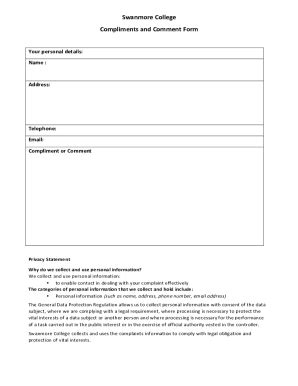 Fillable Online Swanmore College Compliments and comments form 020419 ...