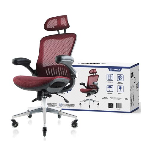 NOUHAUS ErgoFlip Mesh Computer Chair - Burgundy Rolling Desk Chair with ...