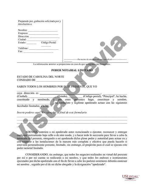 Cary North Carolina Poder notarial limitado en el que se especifican ...