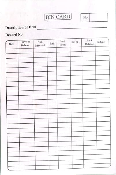 Bapuji Bin Card for Stock Account Running Balance and Status (Pack of ...