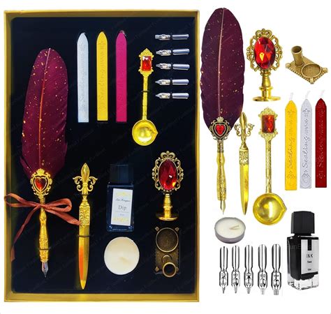 FunBlast Quill Pen and Ink Set- 15 Pcs Calligraphy Feather Dip Quill ...