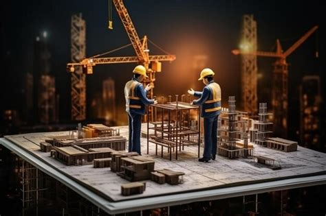 Two men are standing in front of a construction site | Premium AI ...